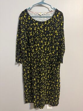 Boden Black Dress with Yellow Floral Print Women’s 14 R